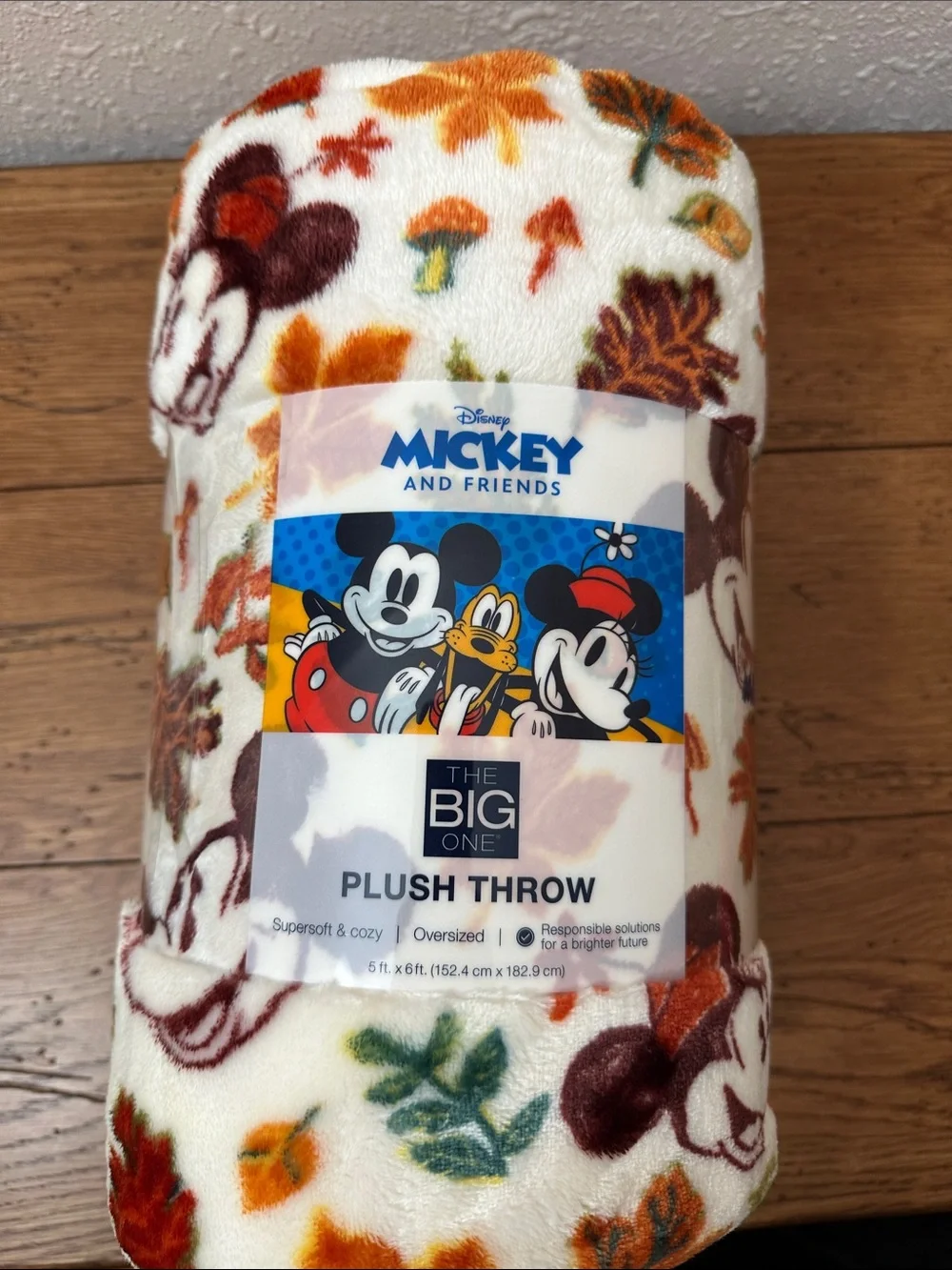 Cream Plush Throw - The Big One - Disney Mickey & Friends Fall Harvest Print